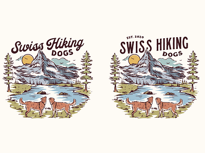 Swiss Hiking Dogs badge design branding design dogs hand drawn design illustration illustration vintage landscape scenery logo logo design mountain vintage logo