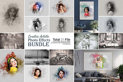 Creative Drawing Photo Effect Bundle ai branding design effect illustration ink art modern photo photo effect photos photoshop photoshop action psd ui