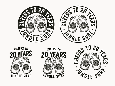 JUNGLE SURF LOGO SET badge design beers branding design hand drawn design illustration illustration vintage jungle surf logo logo design print stuff vintage logo