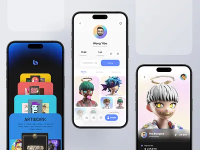 UI exploration for an exciting new NFT app animation application design cryptoart design details ethereum futuristic gallery interface ios minimal nft nft platform product design profile prototype trending ui ux visual