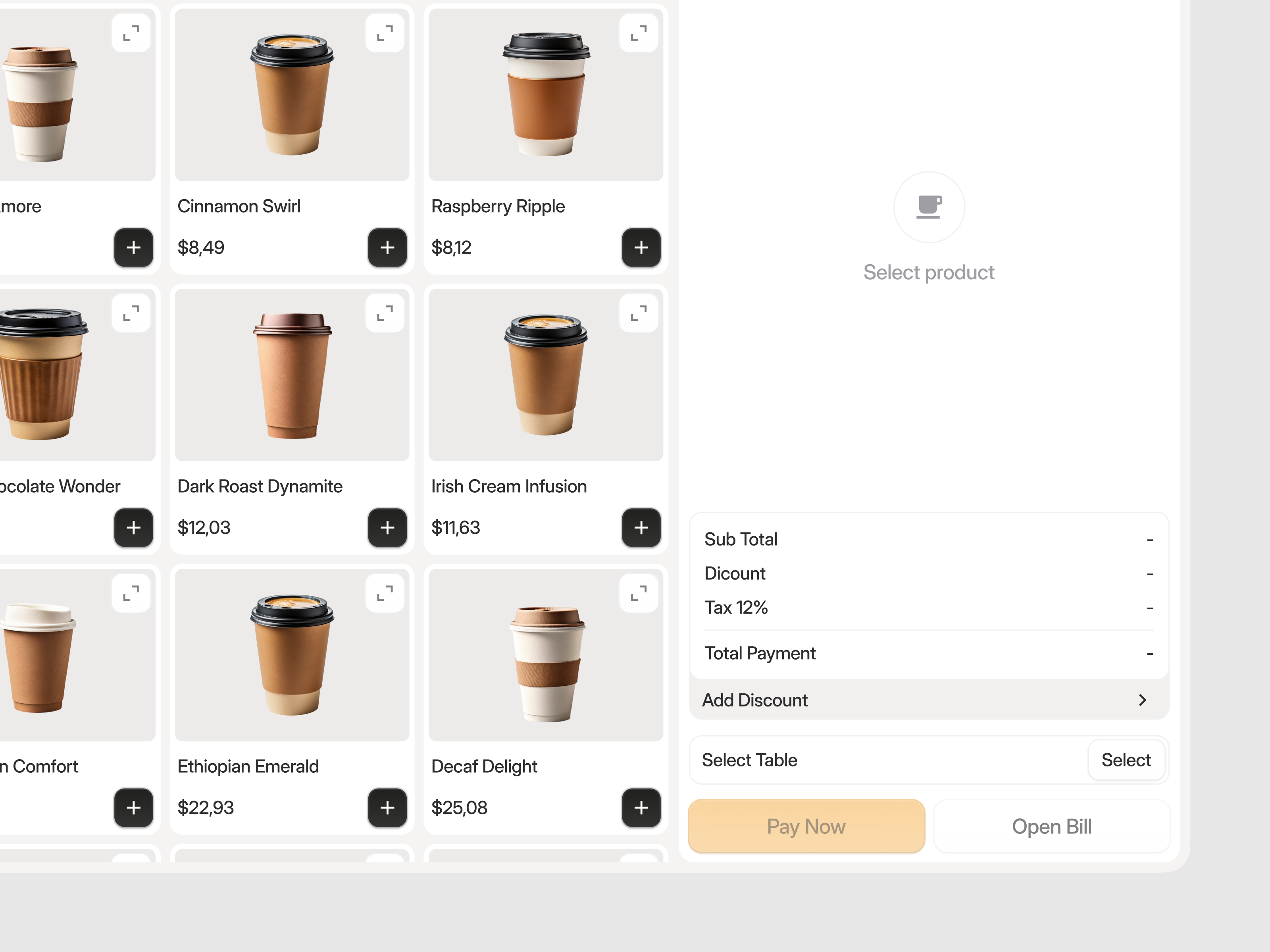 Beans & Bills | Point of Sales #2 (Empty) clean coffee dashboard design ipad ipad design ipad pos minimal minimalish minimalist point of sale point of sale ui point of sales point of sales design pos pos design restaurant pos ui user interface pos