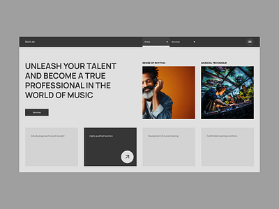 Website for learning to play musical instruments landing page music music lessons musical instrument school school of music sound ui ux web web design website