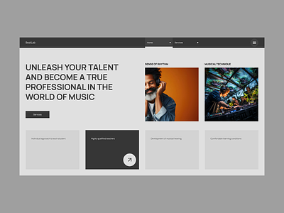 Website for learning to play musical instruments landing page music music lessons musical instrument school school of music sound ui ux web web design website
