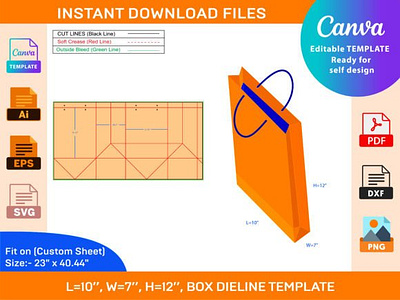 Shopping Bag Dieline Template box box die cut branding design dieline illustration packaging packaging design vector