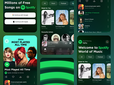 Spotify Mobile App Concept app branding concept gradient green illustration mobile mobile app music play play list playing premium rebrandinhg spotify stream subscribe technology ui ux
