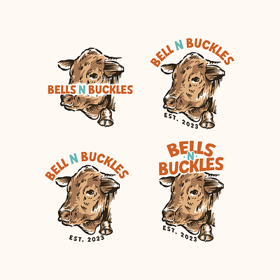 Bells N Buckles apparel logo badge design branding cow design design hand drawn design illustration illustration vintage logo logo design vintage logo