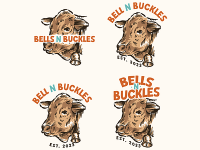 Bells N Buckles apparel logo badge design branding cow design design hand drawn design illustration illustration vintage logo logo design vintage logo