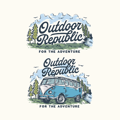 Outdoor Republic badge design branding design hand drawn design illustration illustration vintage logo logo design outdoor design vintage logo vw