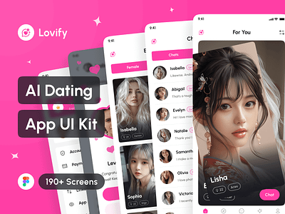 Lovify - AI Dating App UI Kit ai ai chatbot ai dating ai friend ai girlfriend ai soulmate app app design application dating design design system interface mobile portfolio template ui ui design ui kit uiux