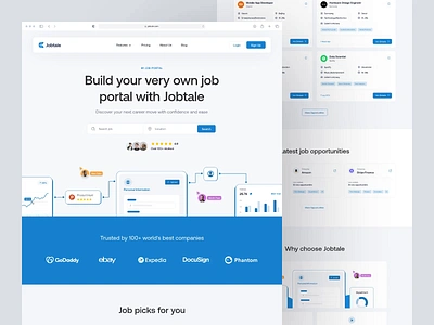 Jobtale - Job Platform Landing Page agency animation b2b career clean company dipa inhouse hr human resources job job portal landing page minimal modern saas startup ui web design webflow website