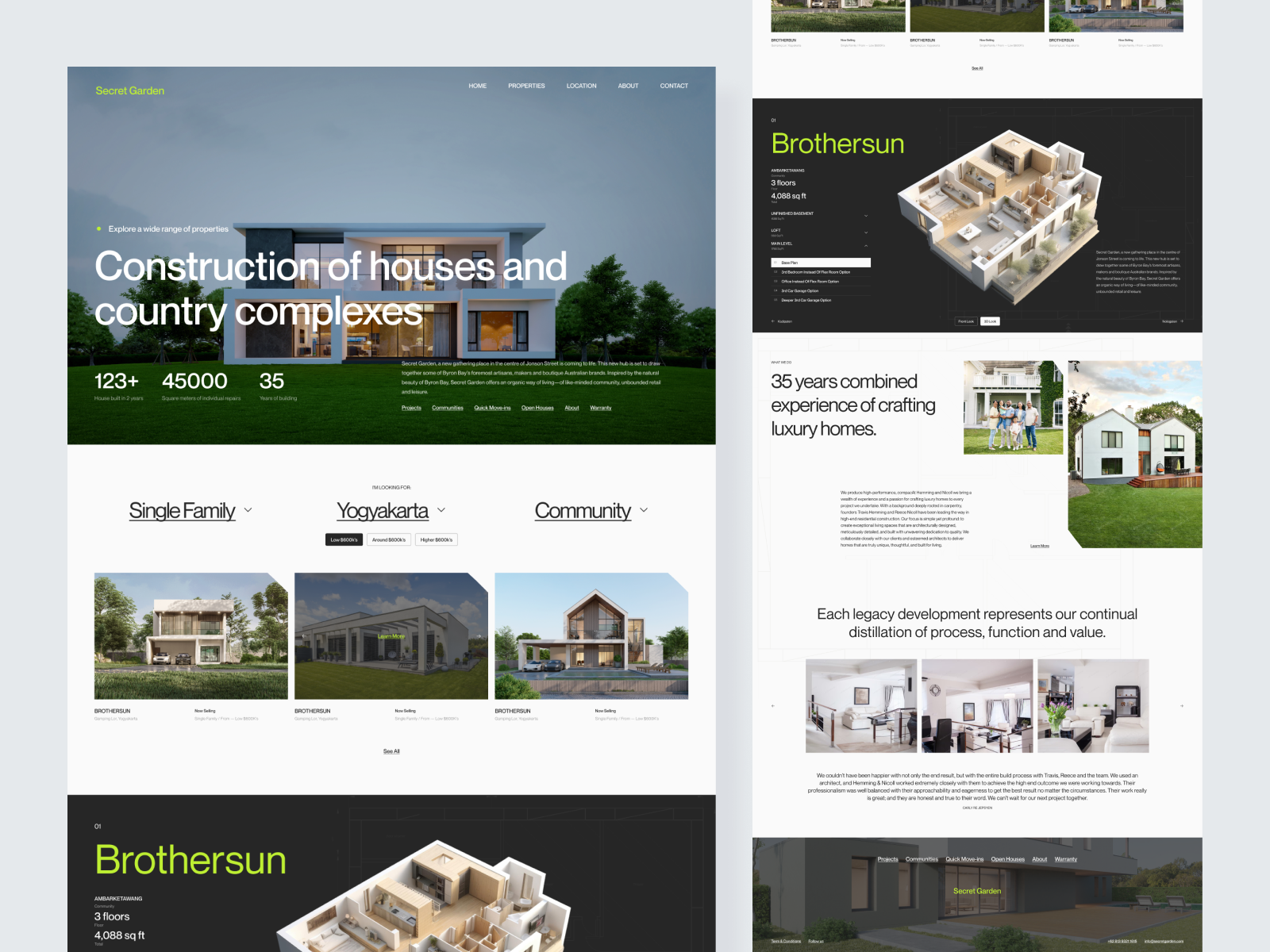 Secret Garden - Real estate website 🏠 agency cozy design exterior graphic design home interior landingpage modern realestate sale simple ui ux website