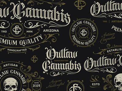 Outlaw Cannabis - Brand Guide apparel brand guide brand identity branding cannabis design graphic design hand drawn illustration logo logo design logo lockup skeleton skull typeface typography vector victorian