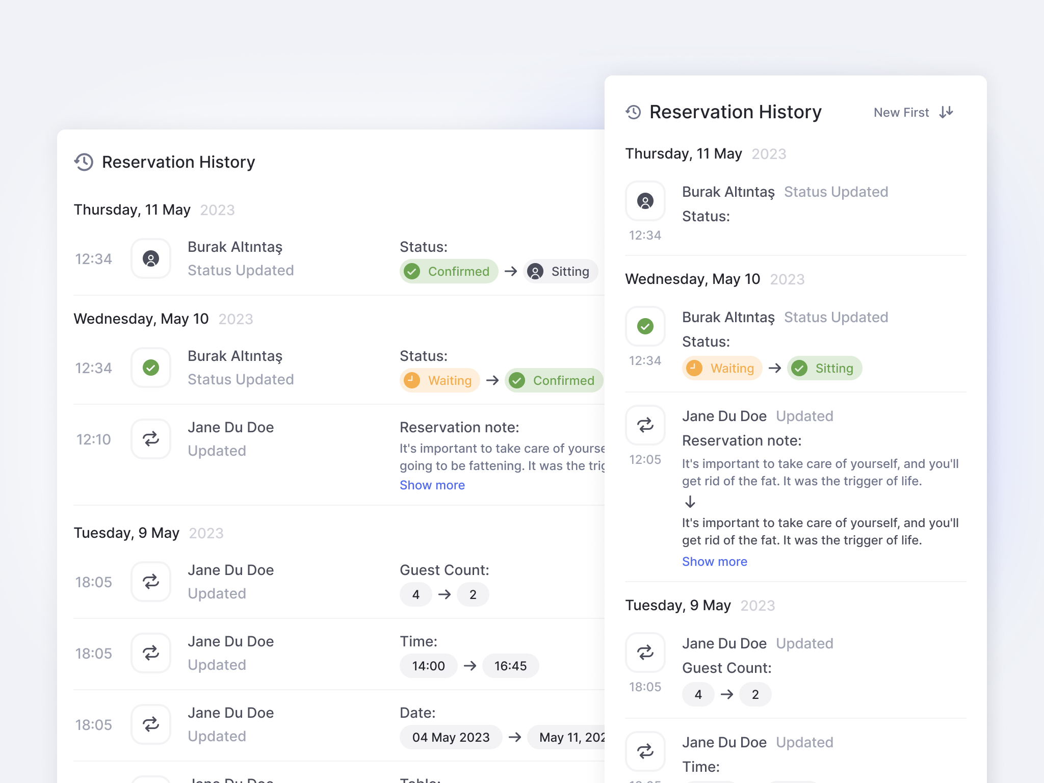 Reservation History accessible booking checkandplace cp date history note reservation simpra simpra design simpra style status ui usability user experience design user interface design ux