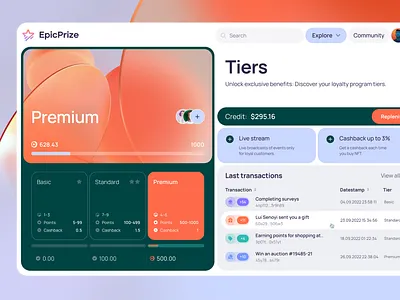 Loyalty system concept. EpicPrize bronze concept dashboard design elements gold interface levels loyal loyalty premium prize progress tiers ui ux