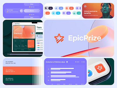 Loyalty system concept. EpicPrize branding concept dashboard design elements gold icon identity illustration interface level logo logotype loyalty tags tier ui ux visual identity
