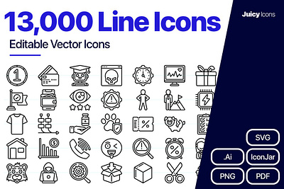 JuicyIcons Line Bundle 13,000 Icons 000 icons ai android app icons business interface icons ios line stroke modern icons money pack perfect premium pack stroke vector icons vector social icons website icons