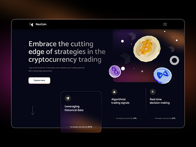 Landing page for cryptocurrency trading platform analytics crypto cryptocurrency dark design hero landing trading ui ux web