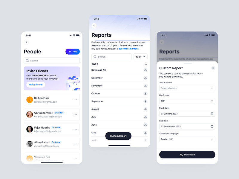 Arto Plus Mobile - People and Reports app contacts management mobile payment product design reports saas ui ux