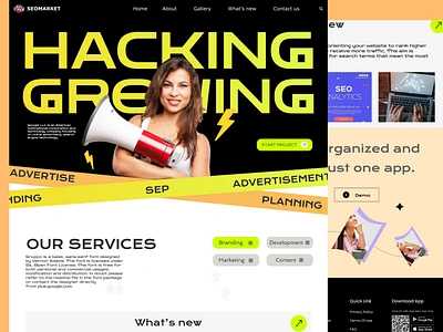 HACKING GROWING website UI landing page design 3d animation branding graphic design logo motion graphics ui