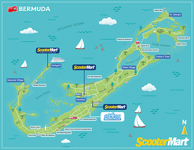 Bermuda Map bermuda map cartography custom map design event map flat map hand drawn map illustrated map illustration island map map map design map illustration tourist map