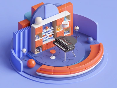 Music laboratory — concert hall 3d 3dart 3ddesign blender c4d cinema4d closet concert hall dream space illustration interior isometric memphis music neo modern prophet render space era synthesizer yamaha