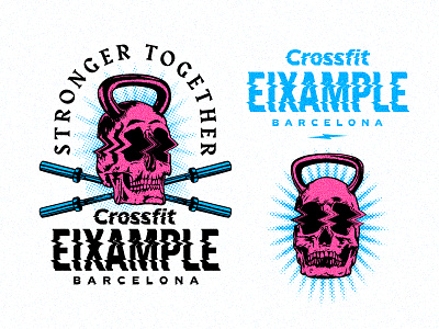 CrossFit Eixample badge barbell barcelona branding crossfit glitch graphic design grunge gym halftone illustration kettlebell logo logo design skull t shirt