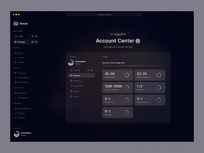 Remail UI Design project ai chatbot dark dashboard dashboard managment design managment menu profile setting storage ui webdesign website
