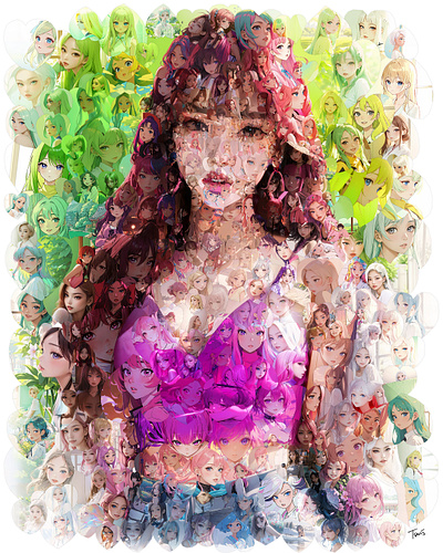 Anime Tribute to Jennie anime blackpink digital mosaic jennie kpop manga mosaic portrait photocollage