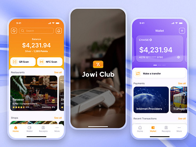 Wallet app design - Jowi Club app branding design logo ui ux