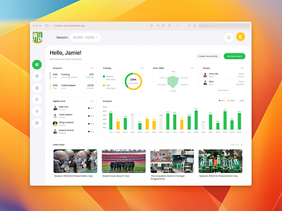Football Club dashboard design app color dasboard design figma football sprots