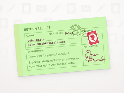 Return Receipt card feedback mail postage return receipt signature stamp success