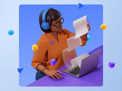 🟡🔵🟣 3d agent c4d character claim data handler illustration manual operator paperwork redshift report