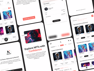 NexArt - NFT Marketplace Mobile App Design branding crypto exchange kreatifora nft nft design nft marketplace nft mobile app nft mobile app design nft uiux nft web design ui ux web design