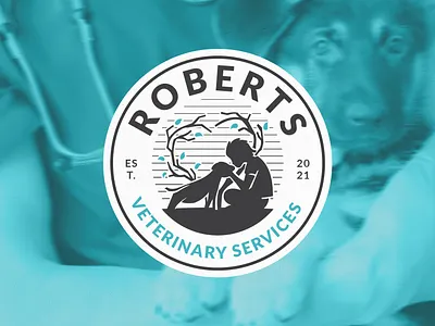 Roberts Veterinary Services 99design animale bestdesign blue boy branding design dog heartfelthealing hospital illustration logo love moondesign pawsandpeople petcarelove roberts veterinary services veterinaryservices