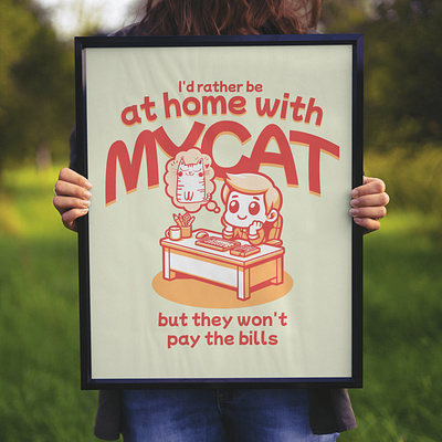 At Home With My Cat adorable cartoon cat cute funny kittl pop culture printondemand t shirt t shirt design template