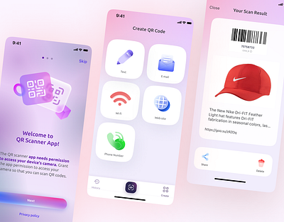 QR Scanner for iOS 3d app app store aurora barcode code color gradient icon ios mobile app product qr qr code qr scanner scanner ui ux