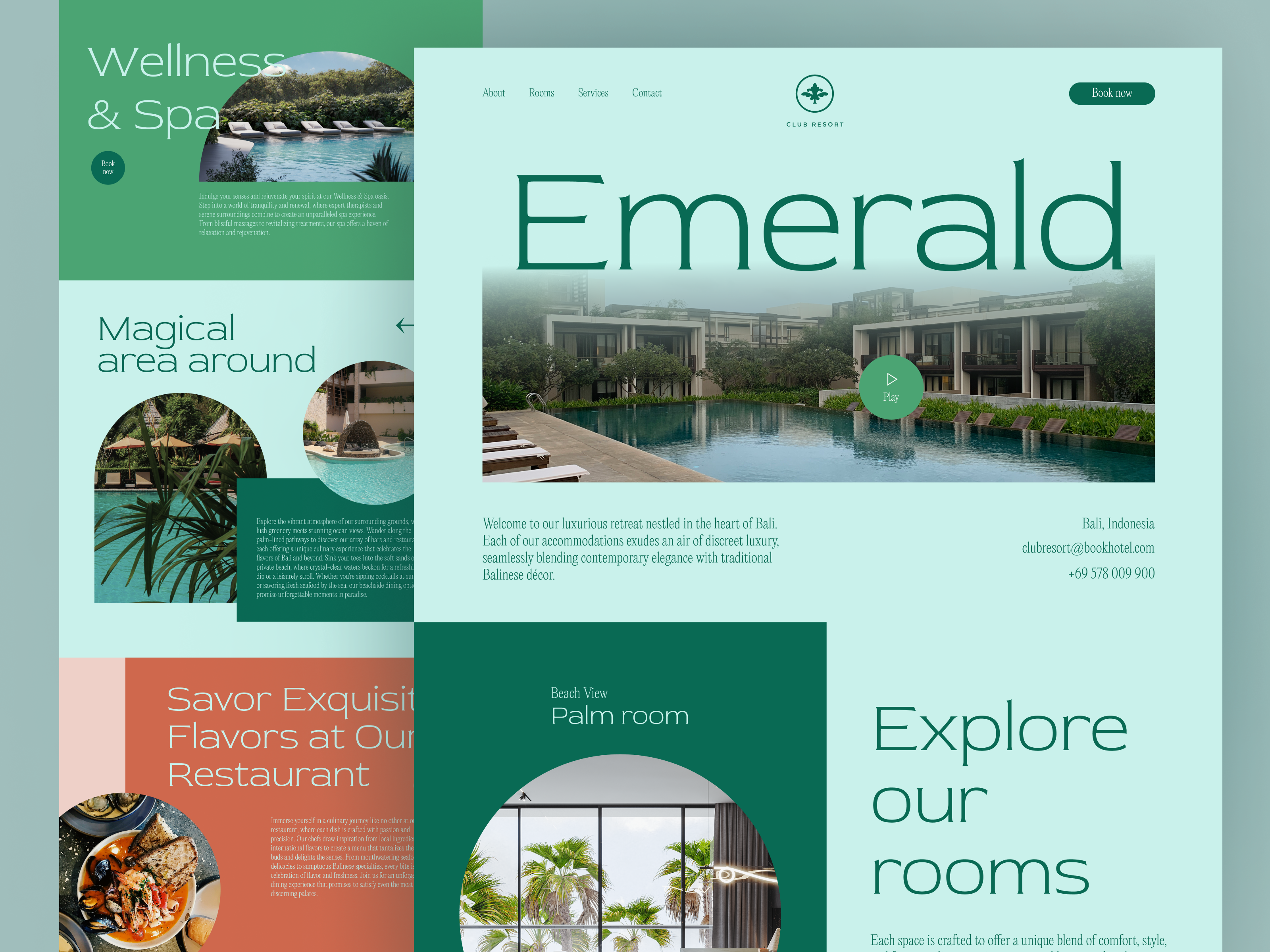 Club Resort Landing Page bar beach brandinghotel clubresort designbar designbeachhotel designhotel emerald gree greendesign greenlogo landingpageforhotel landingpagerestaraunt leavelogo light green pool resrtlandingpage restaraunt spa wellness