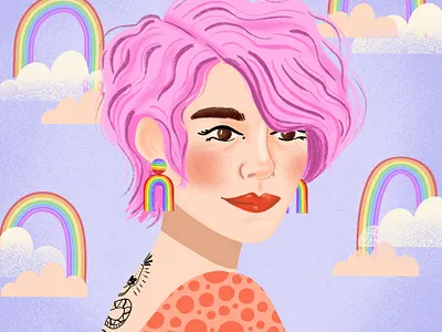 Portrait Party 2 character design design digital art drawing challenge female illustrator hand drawn illustration portrait procreate rainbow rosy cheeks short hair