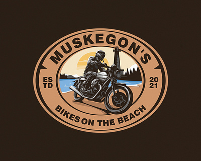 Muskegon's Bikes on the Beach 99design beatch bestdesign branding cartoonlogo creativedesign design graphic design illustration illustrationlogo logo moondesign motorcycle sea sun