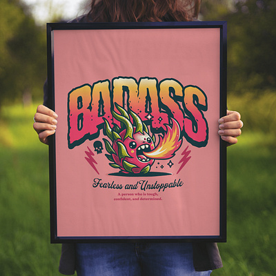 Badass Dragon (fruit) adorable badass burn cartoon cute dragon fuit flame funny kittl pop culture print on demand t shirt t shirt design