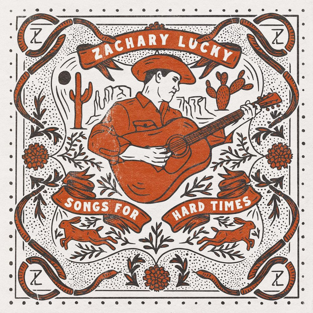 Zachary Lucky album album artwork bandana country cowboy desert design folk guitar hand drawn handmade hare illustration music rabbit saguaro singer snake vinyl western
