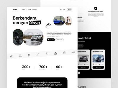 Rentalio - Rental Website beautiful black and white clean design homepage landing page monocrome rent rental rental car simple ui