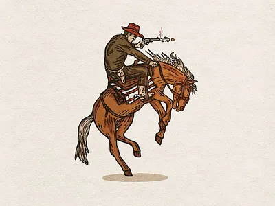 Sharp Shooter bronco bucking cowboy handmade horse horseback illustrationo old west sharp shooter western