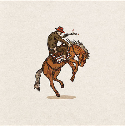 Sharp Shooter bronco bucking cowboy handmade horse horseback illustrationo old west sharp shooter western