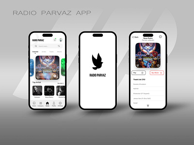 MusicPlayer RadioParvaz bird black branding graphic design logo ui white