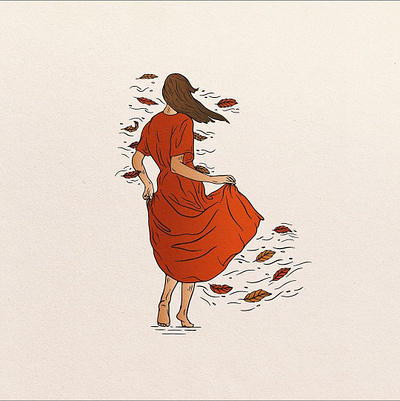 Autumn Winds autumn dress fairytale fall girl handmade illustration leaves sundress whimsical wind woman