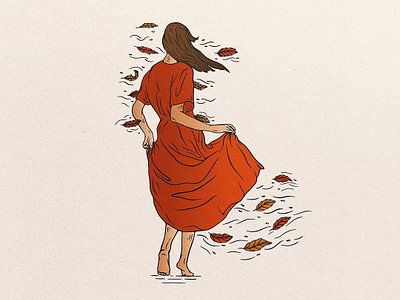 Autumn Winds autumn dress fairytale fall girl handmade illustration leaves sundress whimsical wind woman