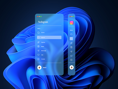 Instagram Web Sidebar : glassmorphism application design designinspiration illustration minimal profile sidebar sidebarui ui uiinspiration ux visualdesign web web app web application webdesign