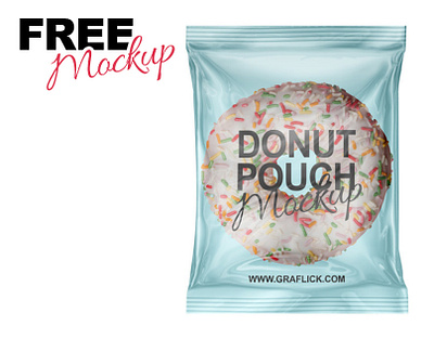FREE PLASTIC POUCH WITH DONUT MOCKUP donut doughnut free mockup glazed nonpareils pouch snack streetfood