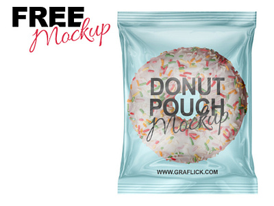 FREE PLASTIC POUCH WITH DONUT MOCKUP donut doughnut free mockup glazed nonpareils pouch snack streetfood